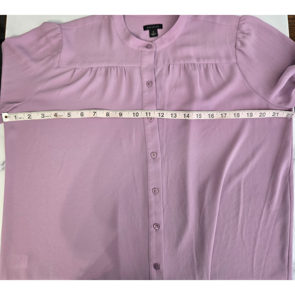 Ann Taylor Blouse Womens Medium Purple Pastel Pleated Button Up Flowy Romantic - Picture 5 of 7